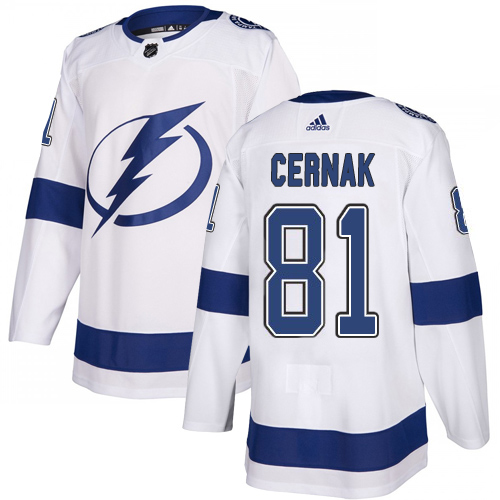 Adidas Tampa Bay Lightning Men #81 Erik Cernak White Road Authentic Stitched NHL Jersey